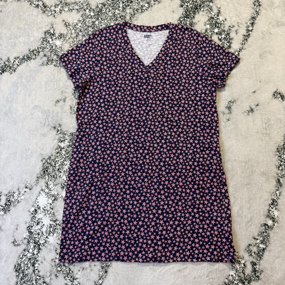 Lands‎ End Dress Womens Size Medium Petite Blue Multi Star Print Sleepwear